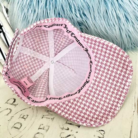 Juicy, Couture, Pink, and, White, Houndstooth, Cap, Hat, Patch Logo, OS, NEW - Picture 11 of 15